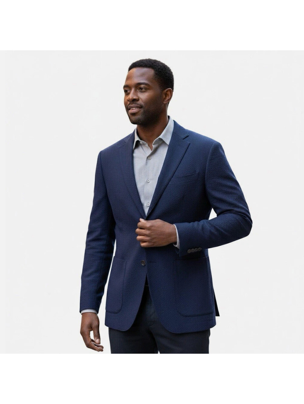 Stafford Classic Fit Seasonal Navy Textures Seersucker Sport Coat Blazer Sz 46R